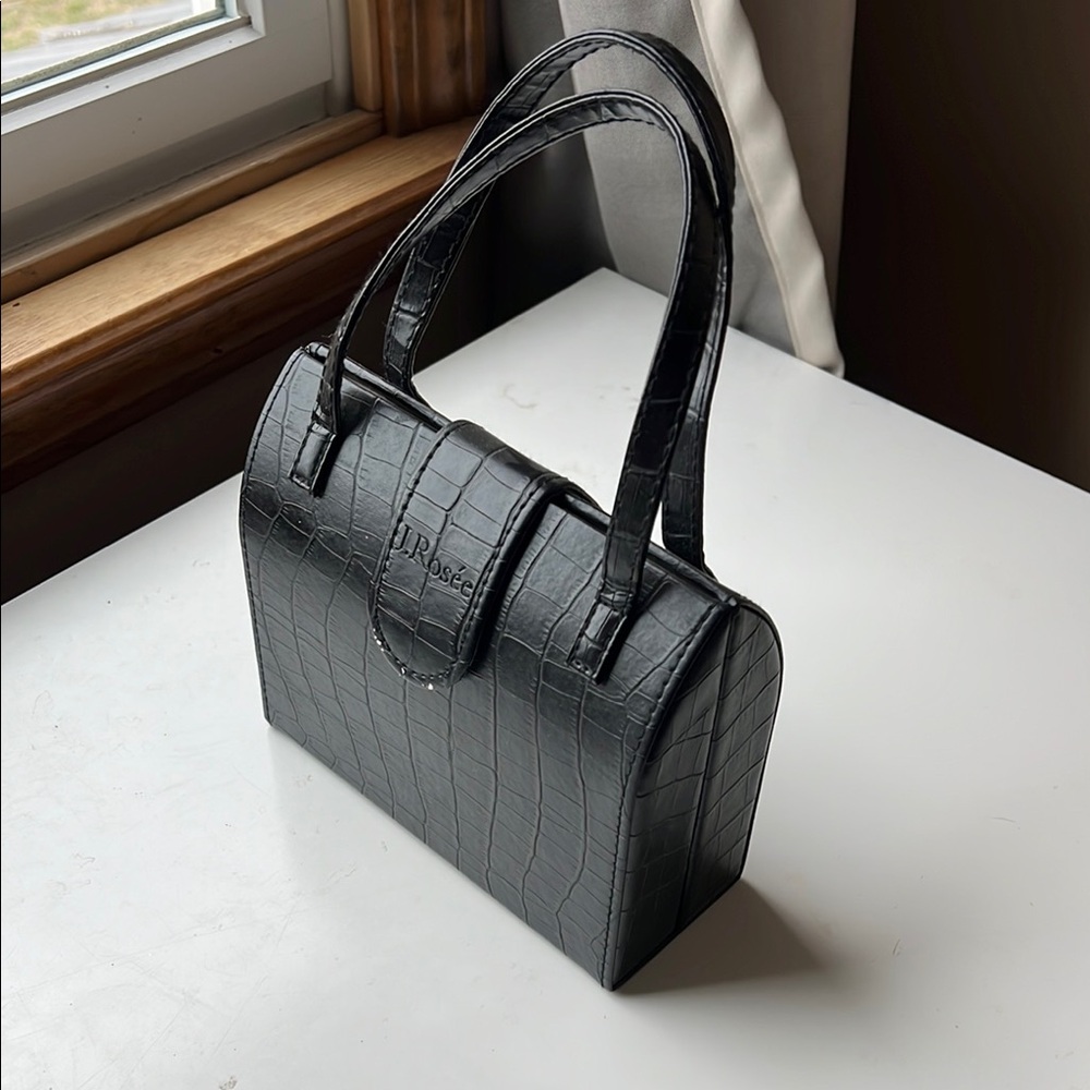 Black Croc-Embossed Handbag